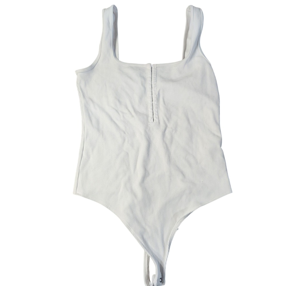 Abercrombie & Fitch Soft A&F Ribbed Square Neck Hook-Eye Bodice White Large